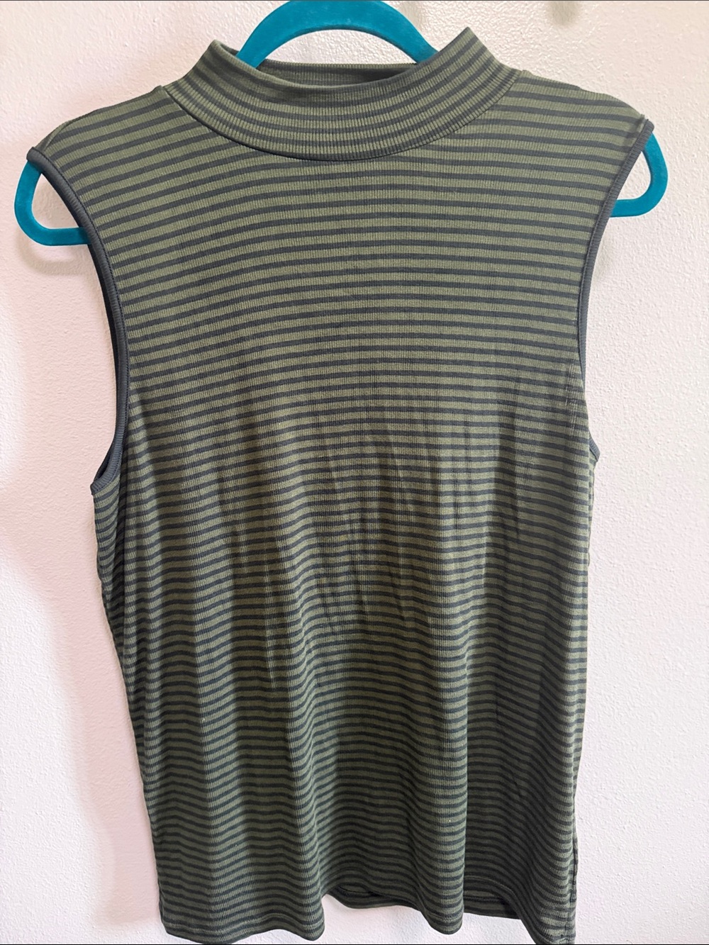 GAP Olive Green and Navy Striped Mock Neck Tank Top - Picture 2 of 6